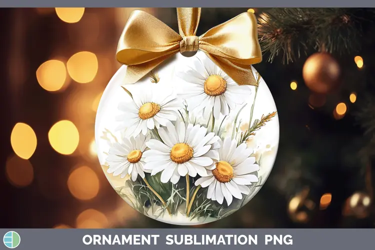 Watercolor Daisies Ornament Sublimation Bauble Designs
