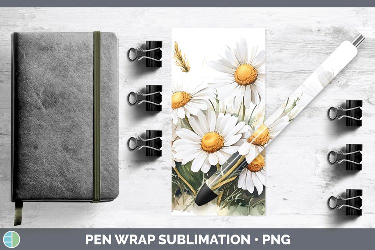 Watercolor Daisies Pen Wrap Sublimation Pen Designs