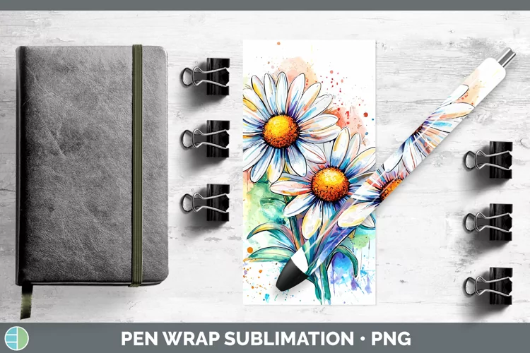 Watercolor Daisies Pen Wrap Sublimation Pen Designs