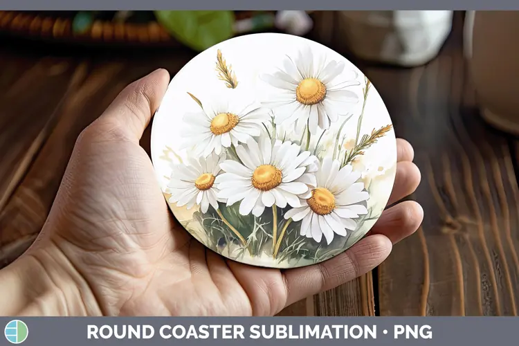 Watercolor Daisies Round Coaster Sublimation Coaster Designs