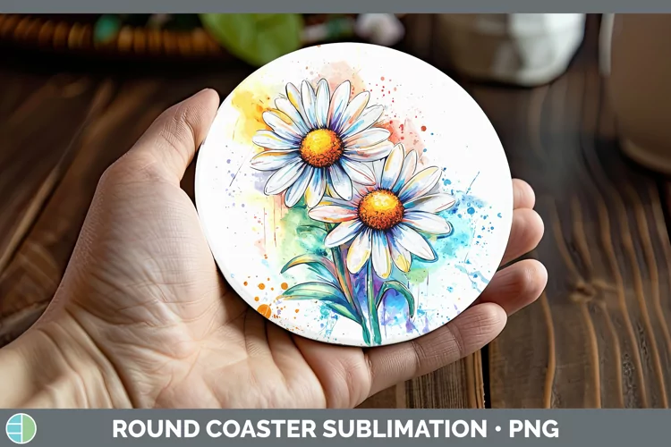 Watercolor Daisies Round Coaster Sublimation Coaster Designs