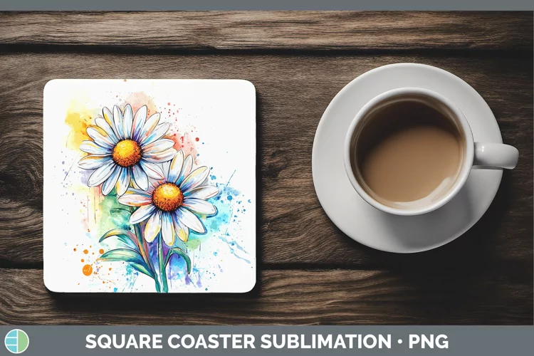 Watercolor Daisies Square Coaster Sublimation Coaster Design