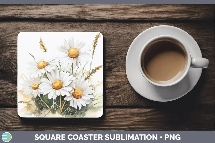 Watercolor Daisies Square Coaster Sublimation Coaster Design