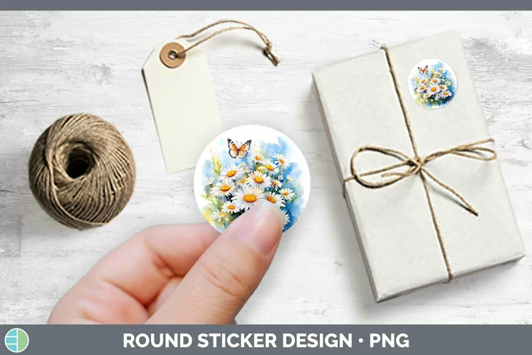 Watercolor Daisies Stickers | Round Labels Designs