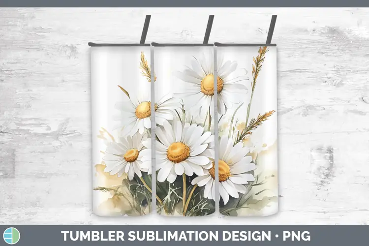 Watercolor Daisies Tumbler Sublimation 20 oz Skinny Tumbler