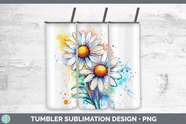 Watercolor Daisies Tumbler Sublimation 20 oz Skinny Tumbler