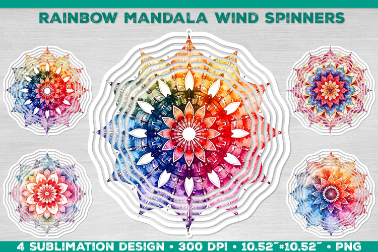Watercolor Rainbow Mandala Sublimation Design PNG