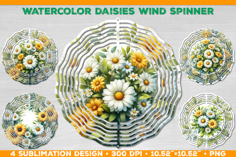 Watercolor Daisies Bouquet Wind Spinner Sublimation Design