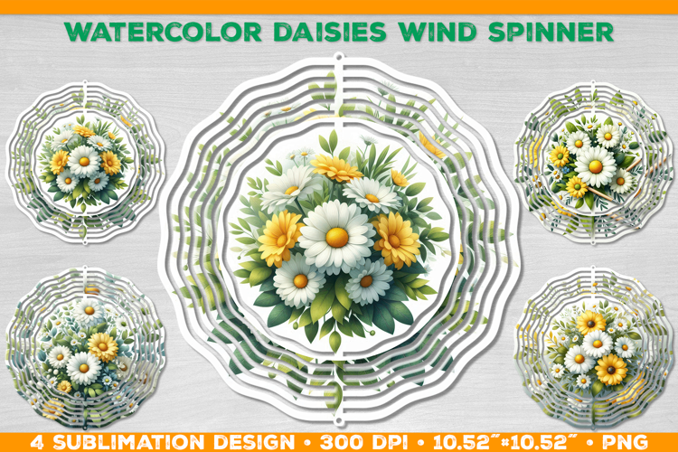 Watercolor Daisies Bouquet Wind Spinner Sublimation Design