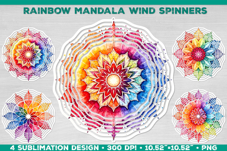 Watercolor Rainbow Mandala Sublimation Design PNG
