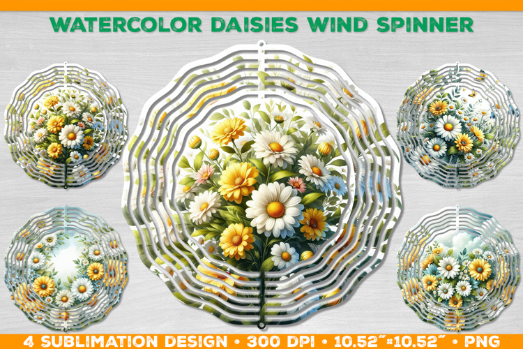 Watercolor Daisies Bouquet Wind Spinner Sublimation Design