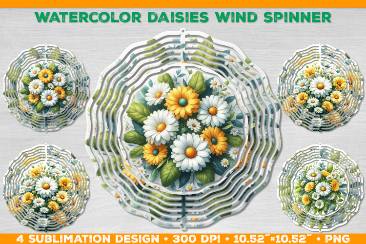 Watercolor Daisies Bouquet Wind Spinner Sublimation Design