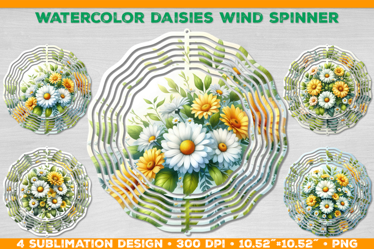 Watercolor Daisies Bouquet Wind Spinner Sublimation Design