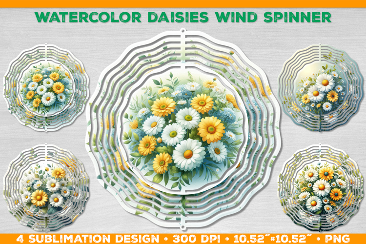 Watercolor Daisies Bouquet Wind Spinner Sublimation Design