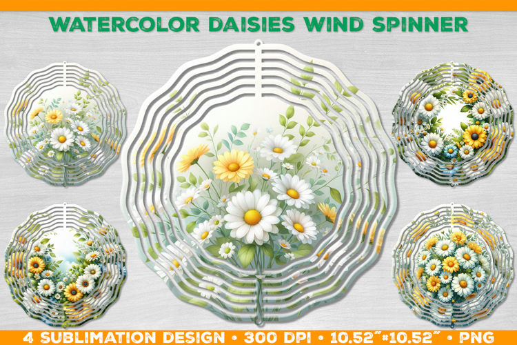 Watercolor Daisies Bouquet Wind Spinner Sublimation Design
