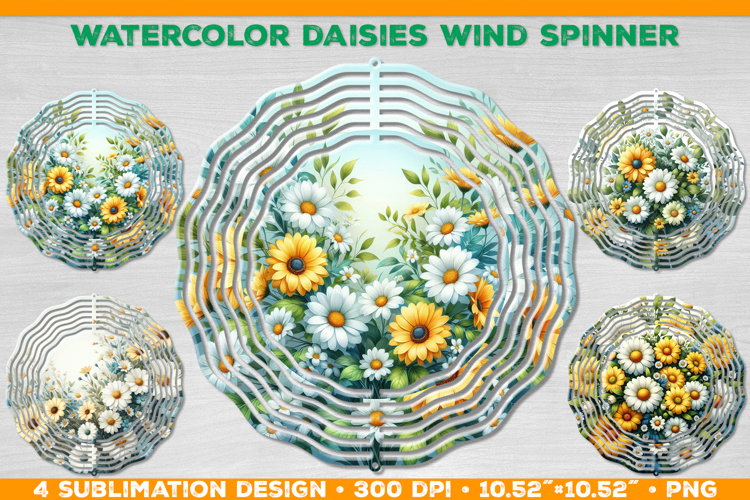 Watercolor Daisies Bouquet Wind Spinner Sublimation Design