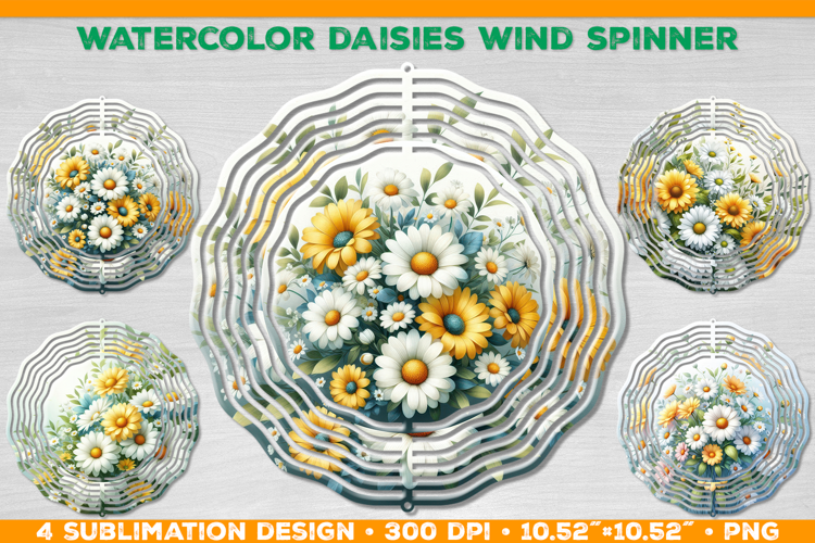 Watercolor Daisies Bouquet Wind Spinner Sublimation Design