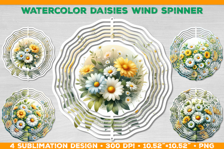 Watercolor Daisies Bouquet Wind Spinner Sublimation Design
