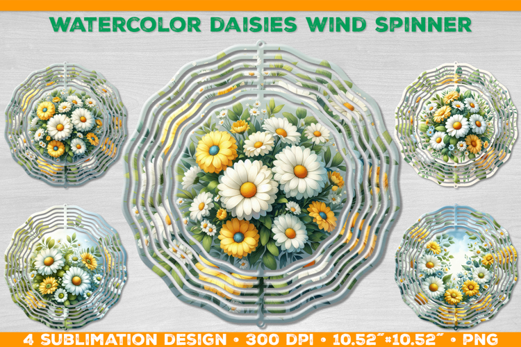 Watercolor Daisies Bouquet Wind Spinner Sublimation Design
