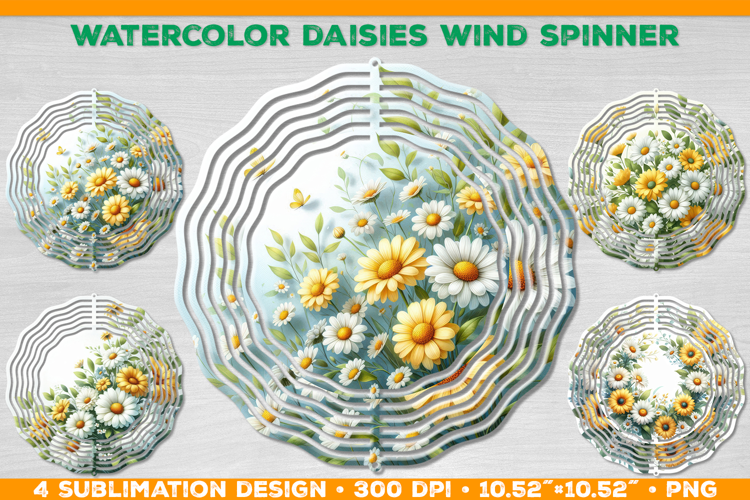 Watercolor Daisies Bouquet Wind Spinner Sublimation Design