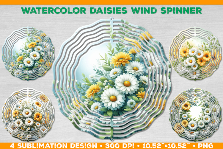 Watercolor Daisies Bouquet Wind Spinner Sublimation Design