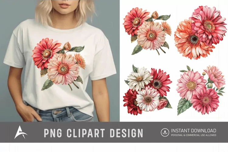 Watercolor Daisy and Gerbera Clipart