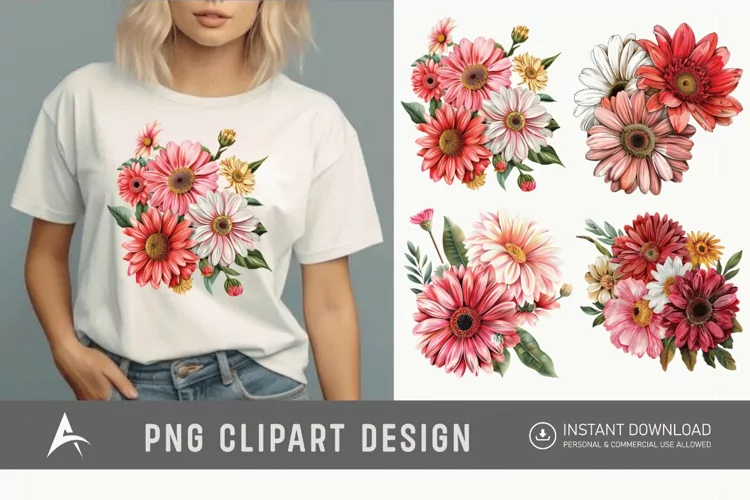 Watercolor Daisy and Gerbera Clipart