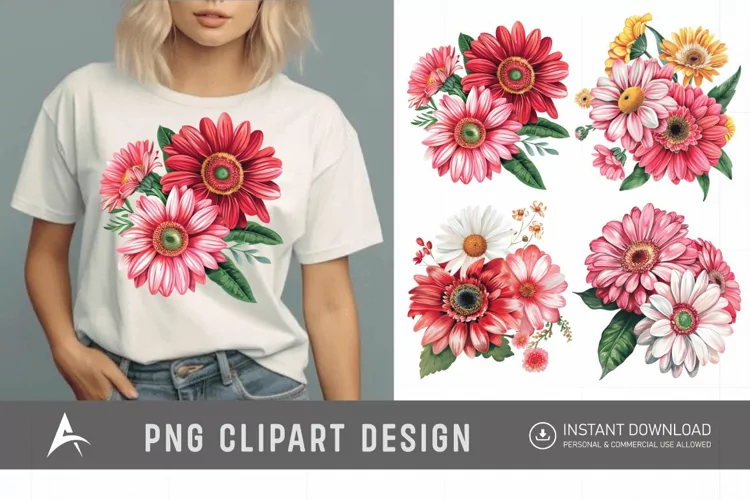 Watercolor Daisy and Gerbera Clipart