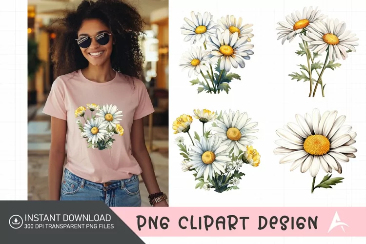 Watercolor Daisy Clipart,Floral Watercolor Clipart
