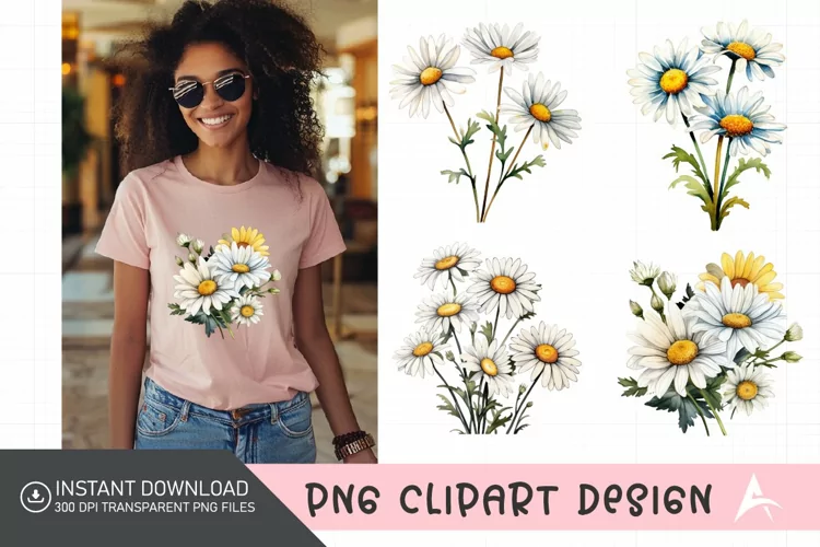 Watercolor Daisy Clipart,Floral Watercolor Clipart