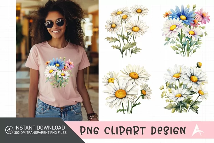Watercolor Daisy Clipart,Floral Watercolor Clipart