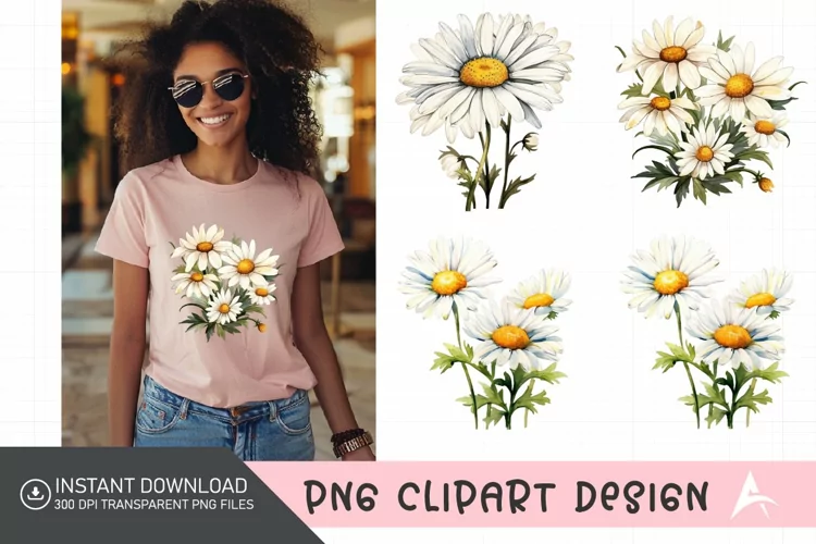 Watercolor Daisy Clipart,Floral Watercolor Clipart