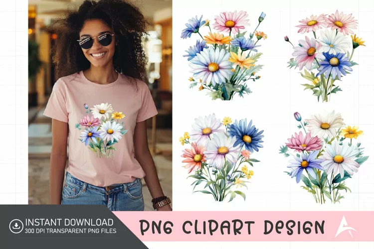 Watercolor Daisy Clipart,Floral Watercolor Clipart