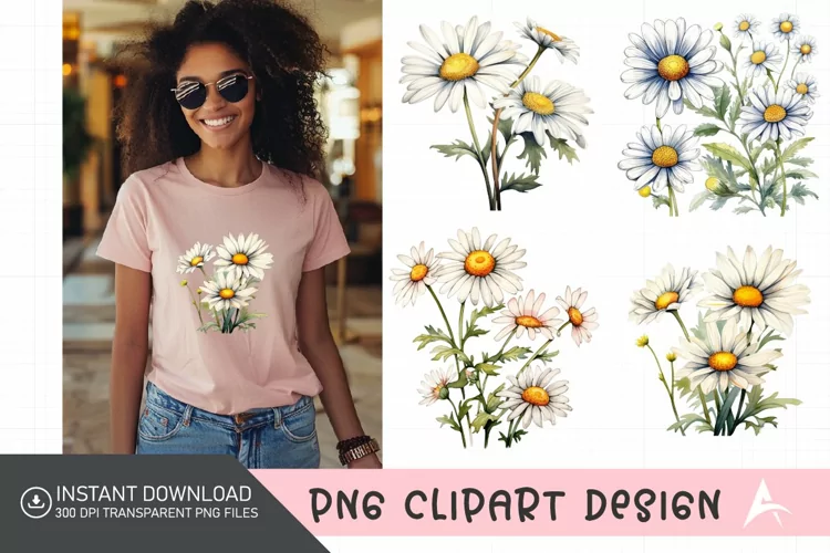 Watercolor Daisy Clipart,Floral Watercolor Clipart