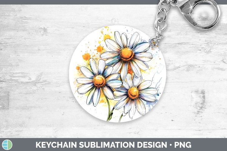 Watercolor Daisy Keychain Sublimation Keyring Designs