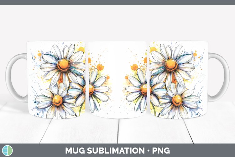 Watercolor Daisy Mug Wrap Sublimation Coffee Cup Designs