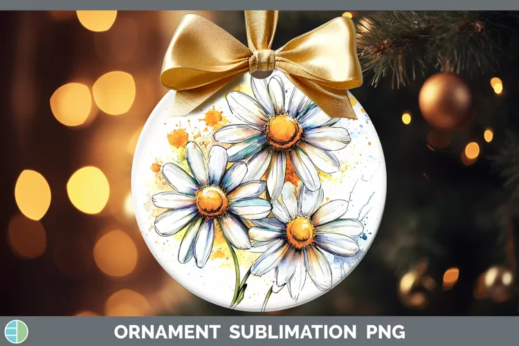 Watercolor Daisy Ornament Sublimation Bauble Designs