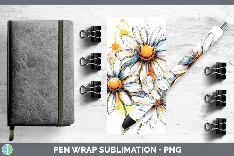 Watercolor Daisy Pen Wrap Sublimation Pen Designs