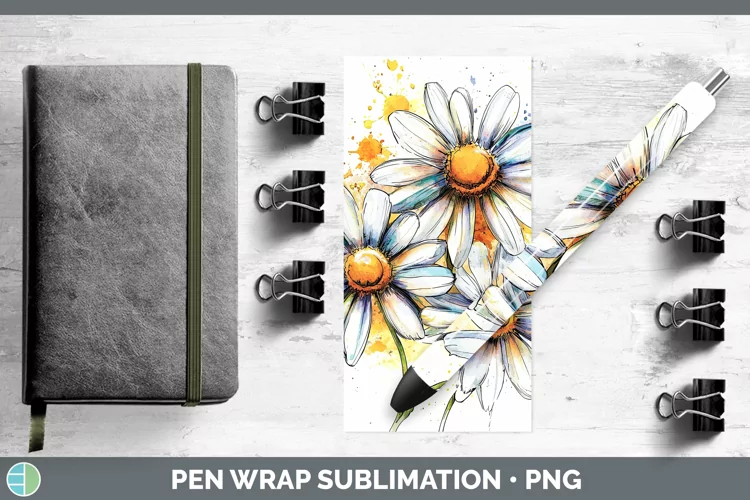 Watercolor Daisy Pen Wrap Sublimation Pen Designs