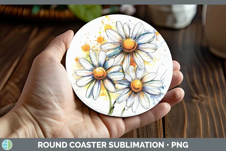 Watercolor Daisy Round Coaster Sublimation Coaster Designs