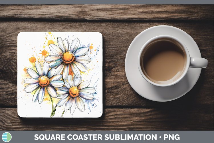 Watercolor Daisy Square Coaster Sublimation Coaster Designs
