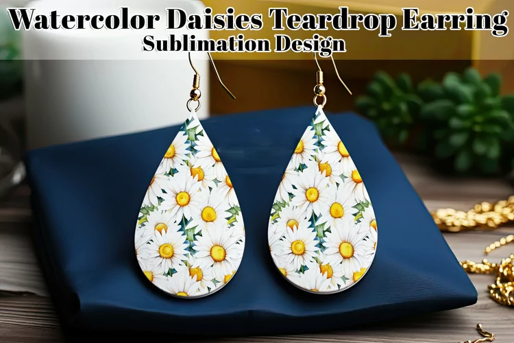 Daisy Teardrop Earring, Floral Sublimation Daisy Earring, d2