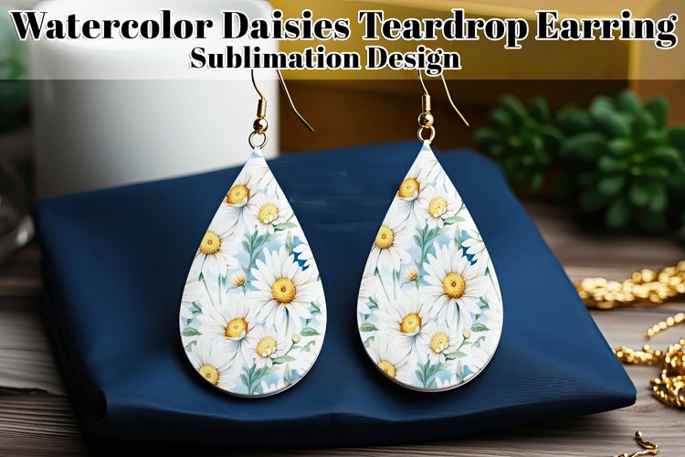 Daisy Teardrop Earring, Floral Sublimation Daisy Earring, d3 example image 1