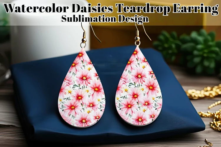 Daisy Teardrop Earring, Floral Sublimation Daisy Earring, d4