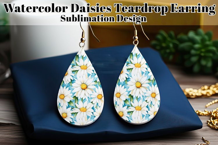 Daisy Teardrop Earring, Floral Sublimation Daisy Earring, d6 example image 1