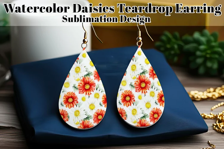 Daisy Teardrop Earring, Floral Sublimation Daisy Earring, d7