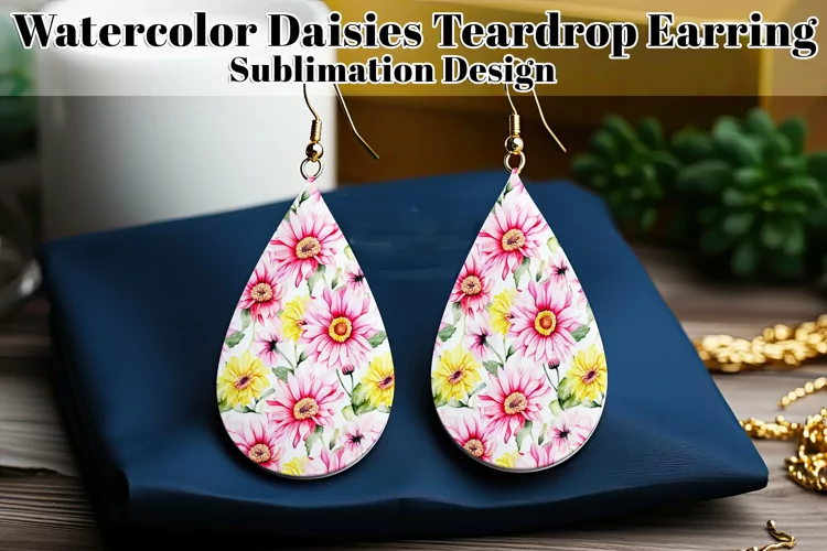 Daisy Teardrop Earring, Floral Sublimation Daisy Earring, d9