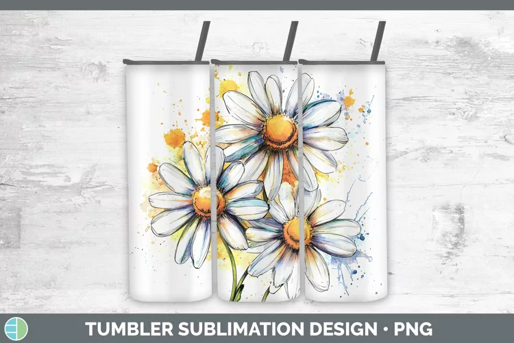 Watercolor Daisy Tumbler Sublimation 20 oz Skinny Tumbler De