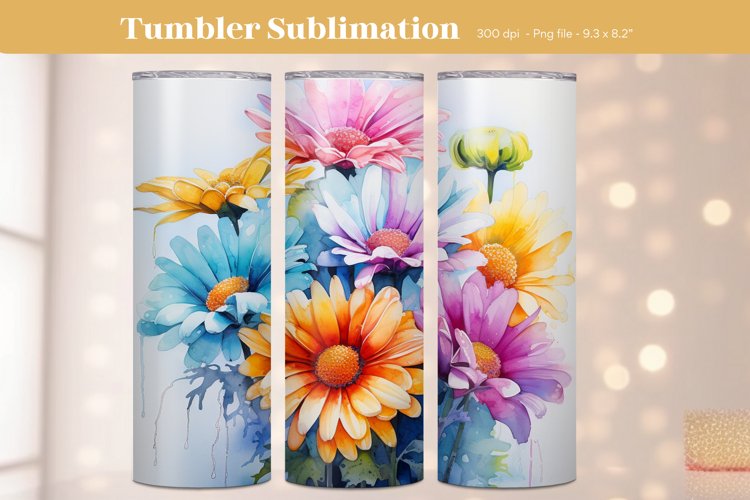 Watercolor Daisy Tumbler Wrap Flower Tumbler Sublimation 