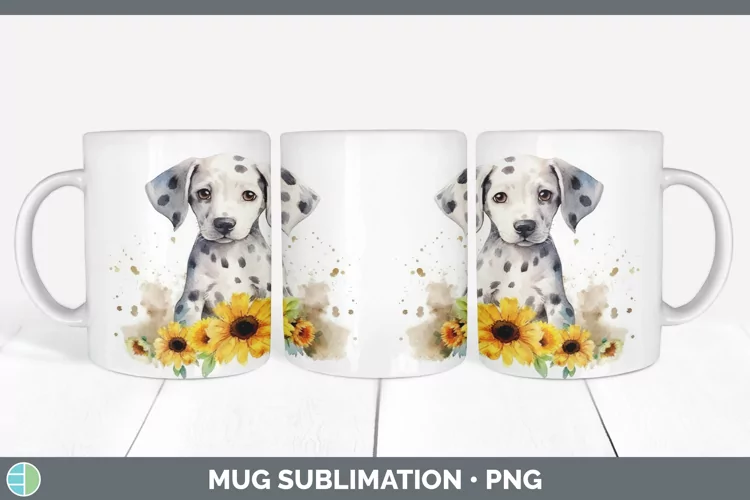 Watercolor Dalmatian Dog Mug Wrap | Sublimation Coffee Cup D